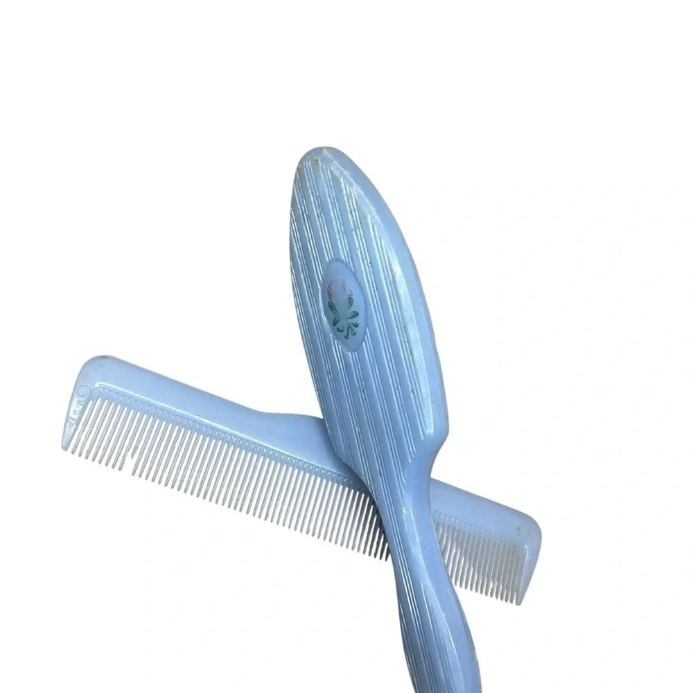 Vintage Blue Baby Hair Brush and Comb Set